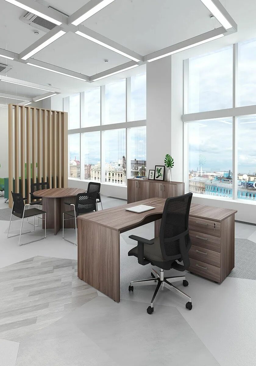 Офисная мебель. Стильный кабинет руководителя. Интерьер небольшого офиса. Офисная мебель для персонала.