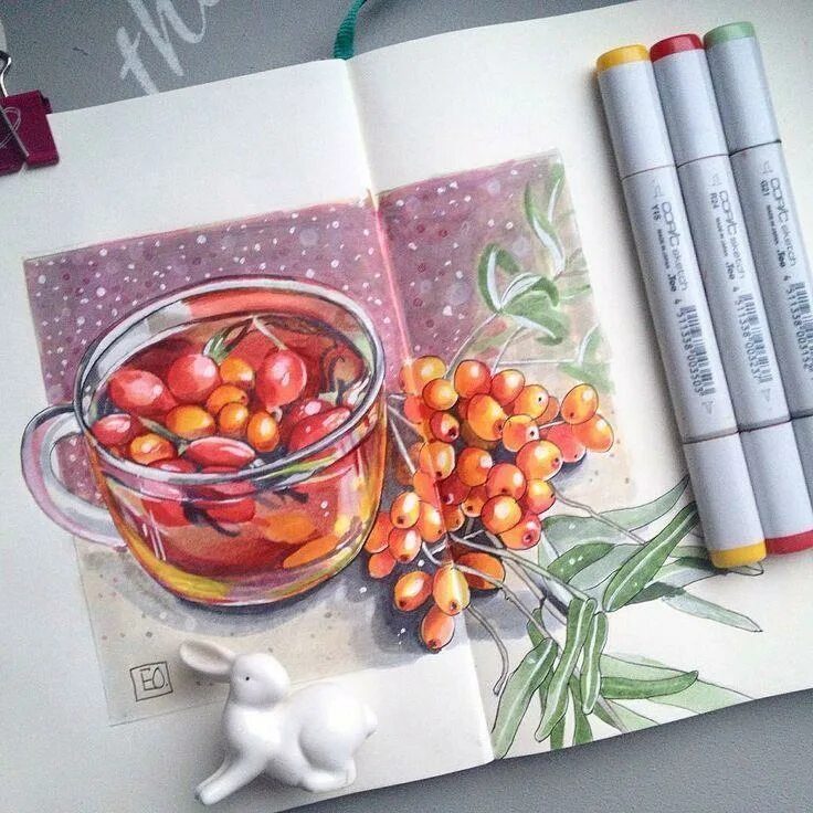 Скетч маркерами Copic. Рисунки маркерами. Рисование маркерами для скетчинга. Новогодние скетчи маркерами. Пины маркерами