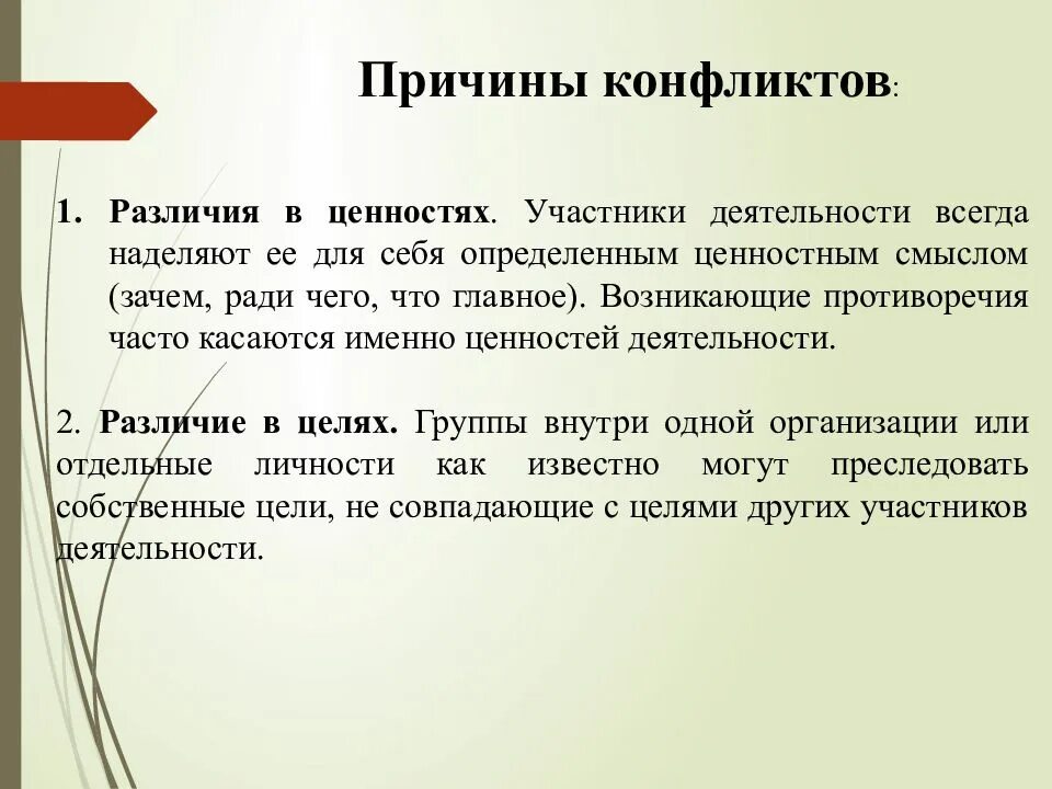 Накопившиеся противоречия содержащие причину конфликта