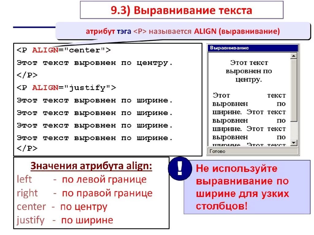 Как расположить текст html