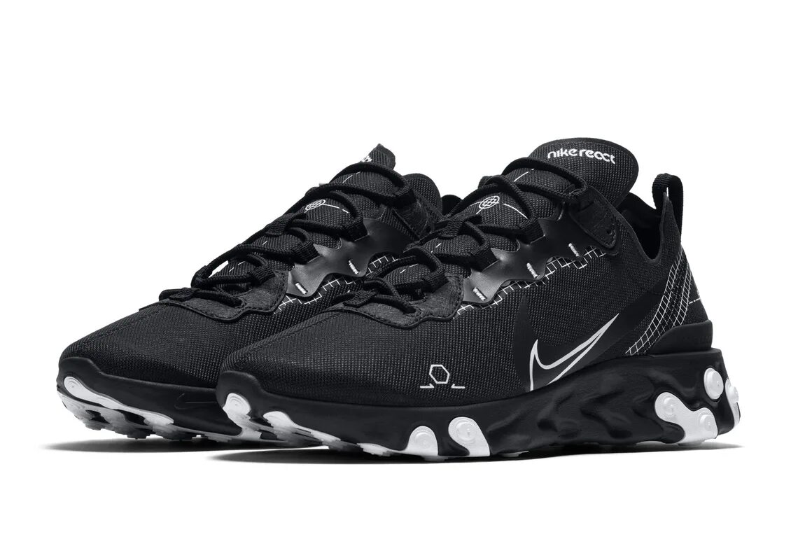 Nike React element 55 Black White. Nike React element 55 cu3009-002. Nike React 55. Найк реакт черные.