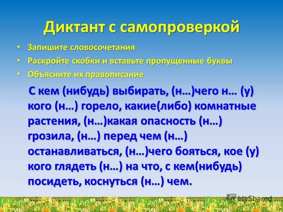 Контрольный диктант по русскому языку местоимение