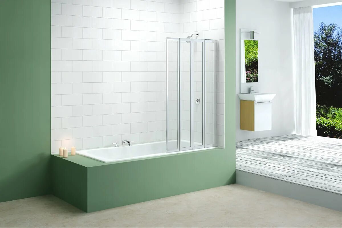 Шторка для ванны стеклянная. Bath Screen. Shower Glass Folding.
