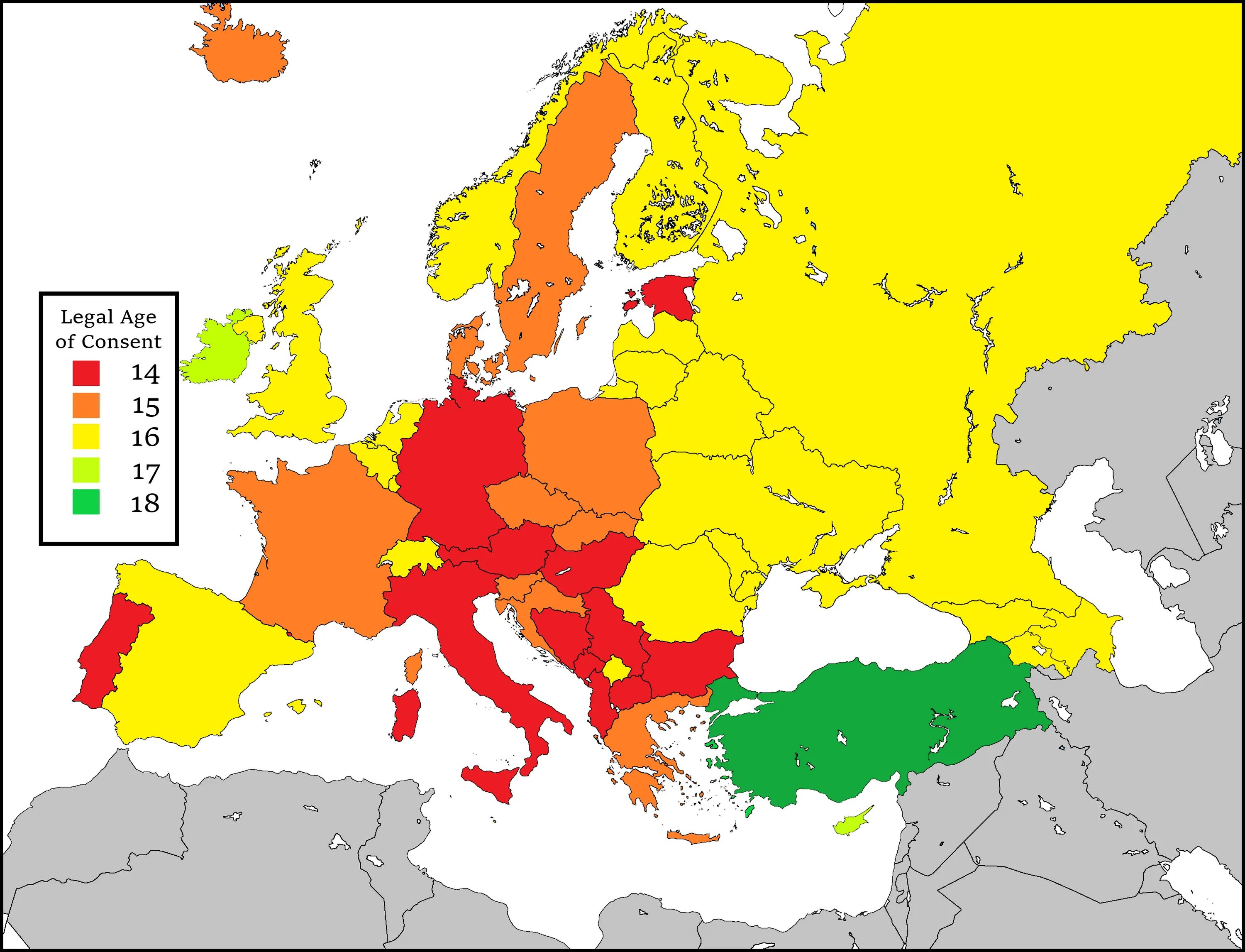 Совершеннолетие по странам. Age of consent by Country. Age of consent in Europe.