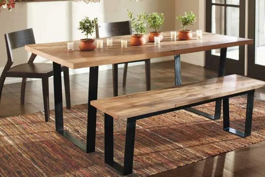 Стол кухонный сосна. Стол обеденный Lexington Bollinger Dining Table. Кухонный стол в стиле лофт. Обеденный стол из металла и дерева. Деревянный стол на кухню.