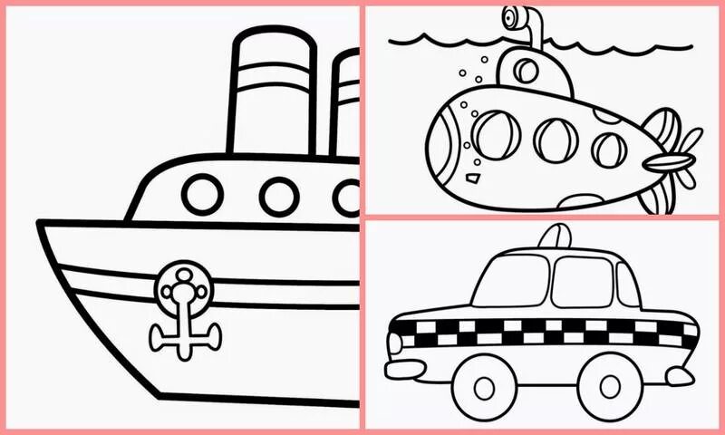 Раскраски для малышей транспорт. Подводная лодка раскраска для детей. Пароход раскраска для детей. Раскраски транспорт для детей 4-5 лет.