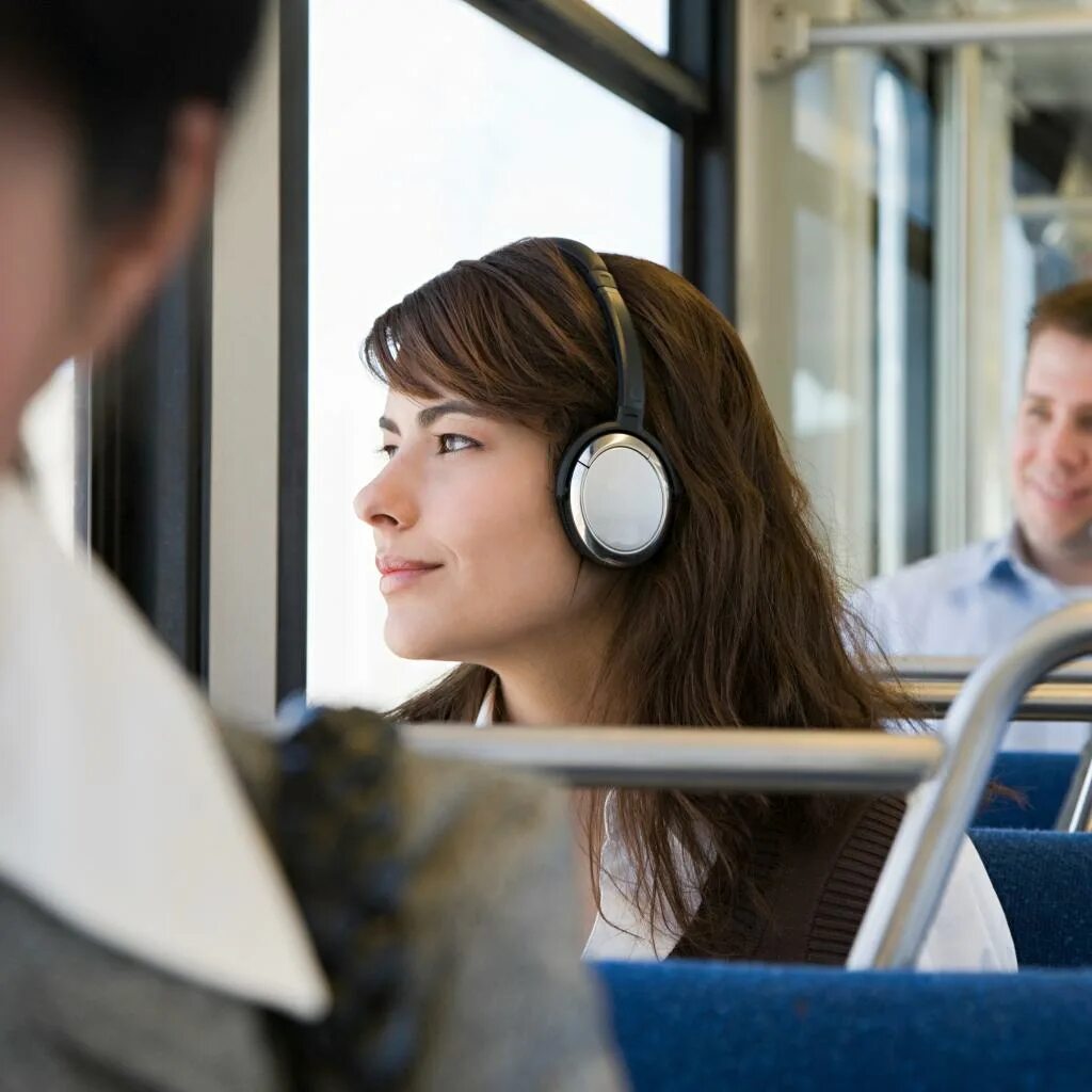 Человек в наушниках в автобусе. Человек слушает музыку. В наушниках. Наушники на человеке.