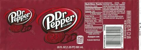 Dr Pepper Nutrition Label.