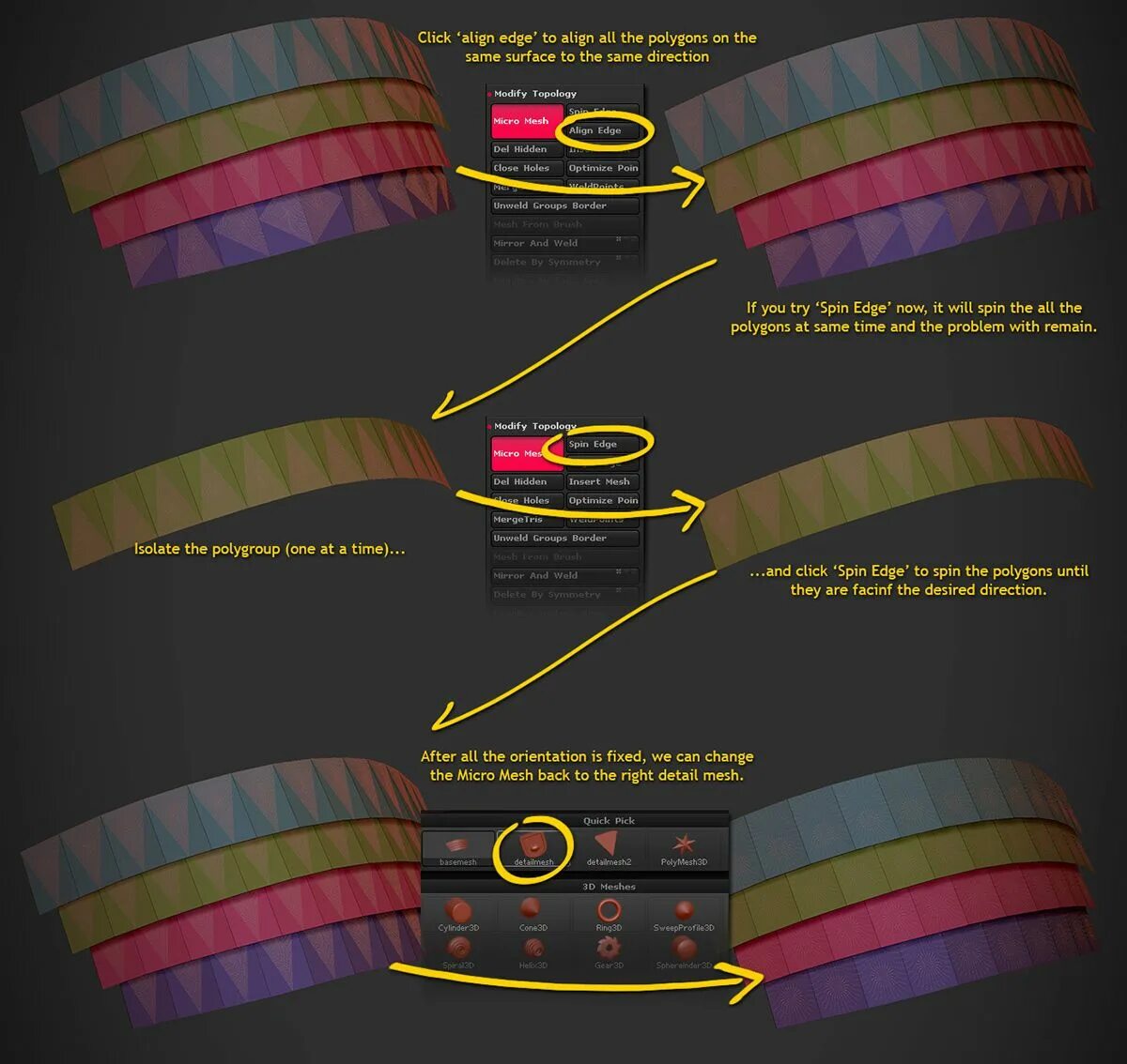 Meshes. Rope Zbrush. Spin Edges polymodeling. Mirror and Weld Zbrush где.