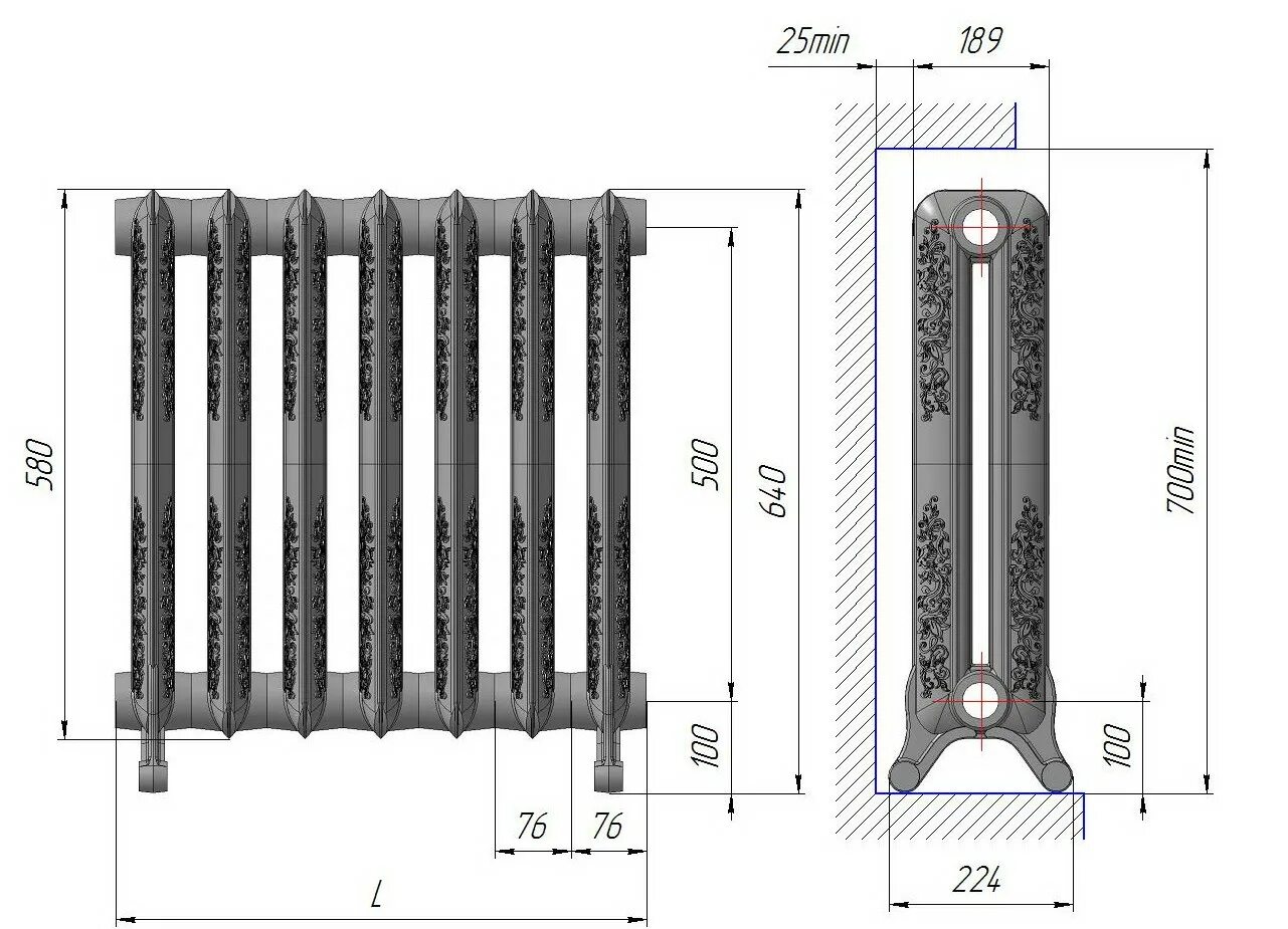 Длина радиаторы отопления. Радиаторы чугунные м-140-АО. Чугунные радиаторы м 140 АО мощность. Поверхность нагрева чугунного радиатора МС-140. Ширина секции чугунного радиатора МС-140.