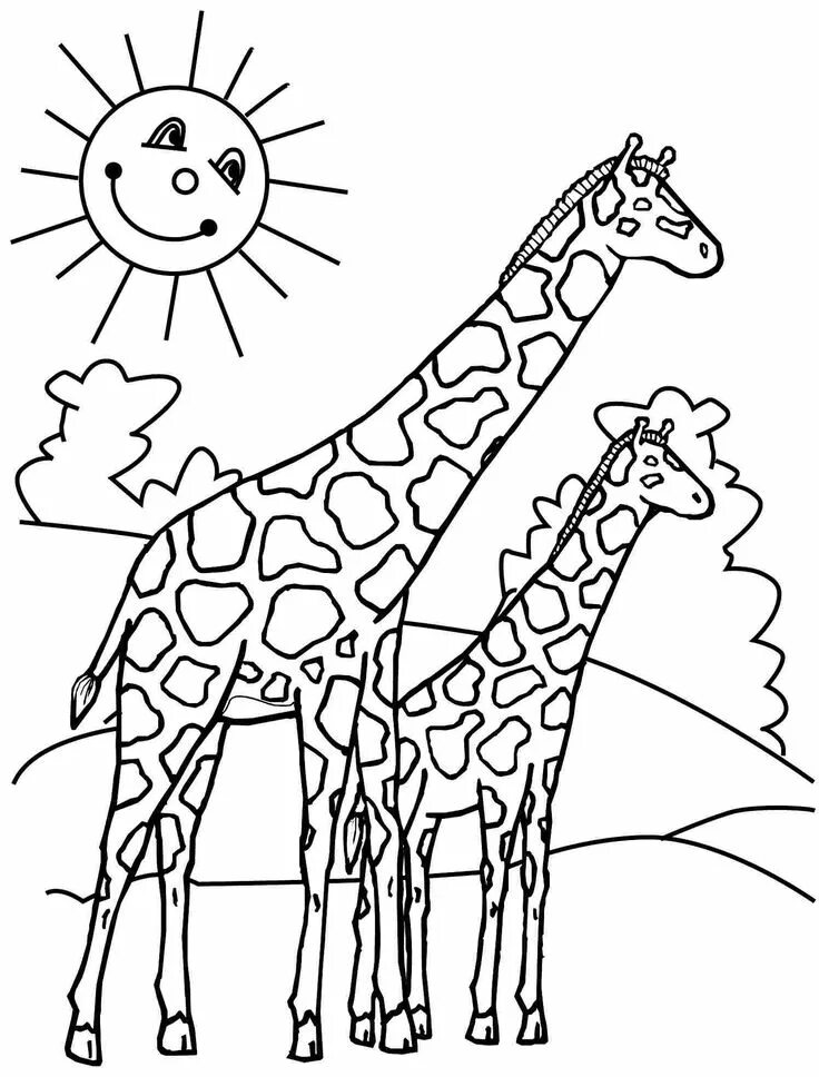 Раскраски для детей жираф распечатать бесплатно Giraffe and Calf coloring page Giraffe coloring pages, Animal coloring pages, Gi