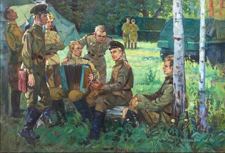 «В прифронтовом лесу» (1942). Солдаты на привале. Солдатский привал. Песни военных лет великой отечественной войны