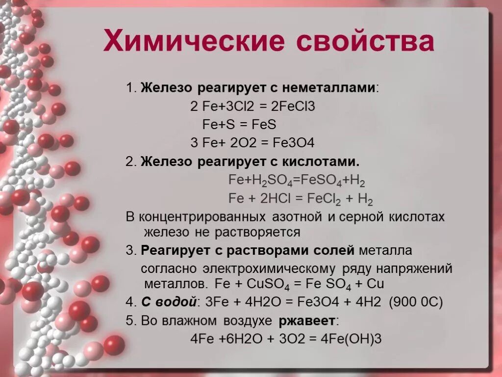 Свойства элементов fe