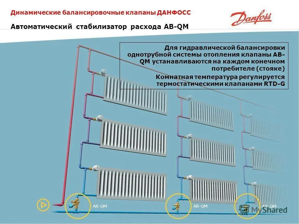 Отопление сверху или снизу. Однотрубная система отопления в многоквартирном доме. Балансировка однотрубной системы отопления Danfoss. Линейный балансировочный вентиль для системы отопления. Клапан балансировочный Danfoss отопления.