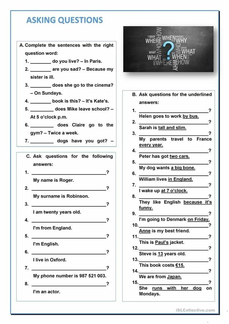 Make up questions exercise