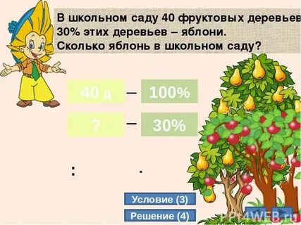 В школьном саду фруктовых деревьев 30