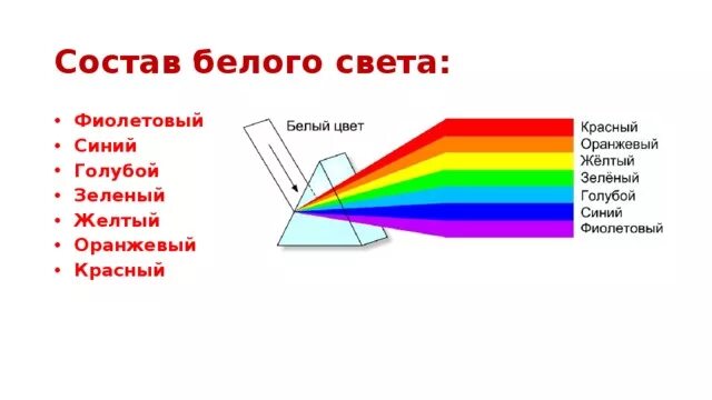 Свет является результатом. Состав белого света. Белый свет состоит из. Из чего состоит белый свет физика. Спектр белого света состоит.