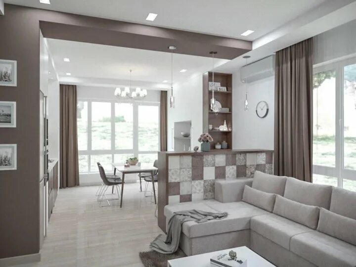 Проект дома с совмещенной кухня гостиная Kitchen design 30 sq m with fireplace (51 Photos)