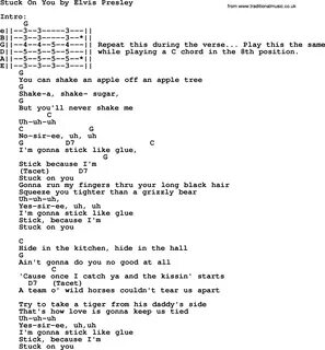 Stuck On You, by Elvis Presley - lyrics and chords. 