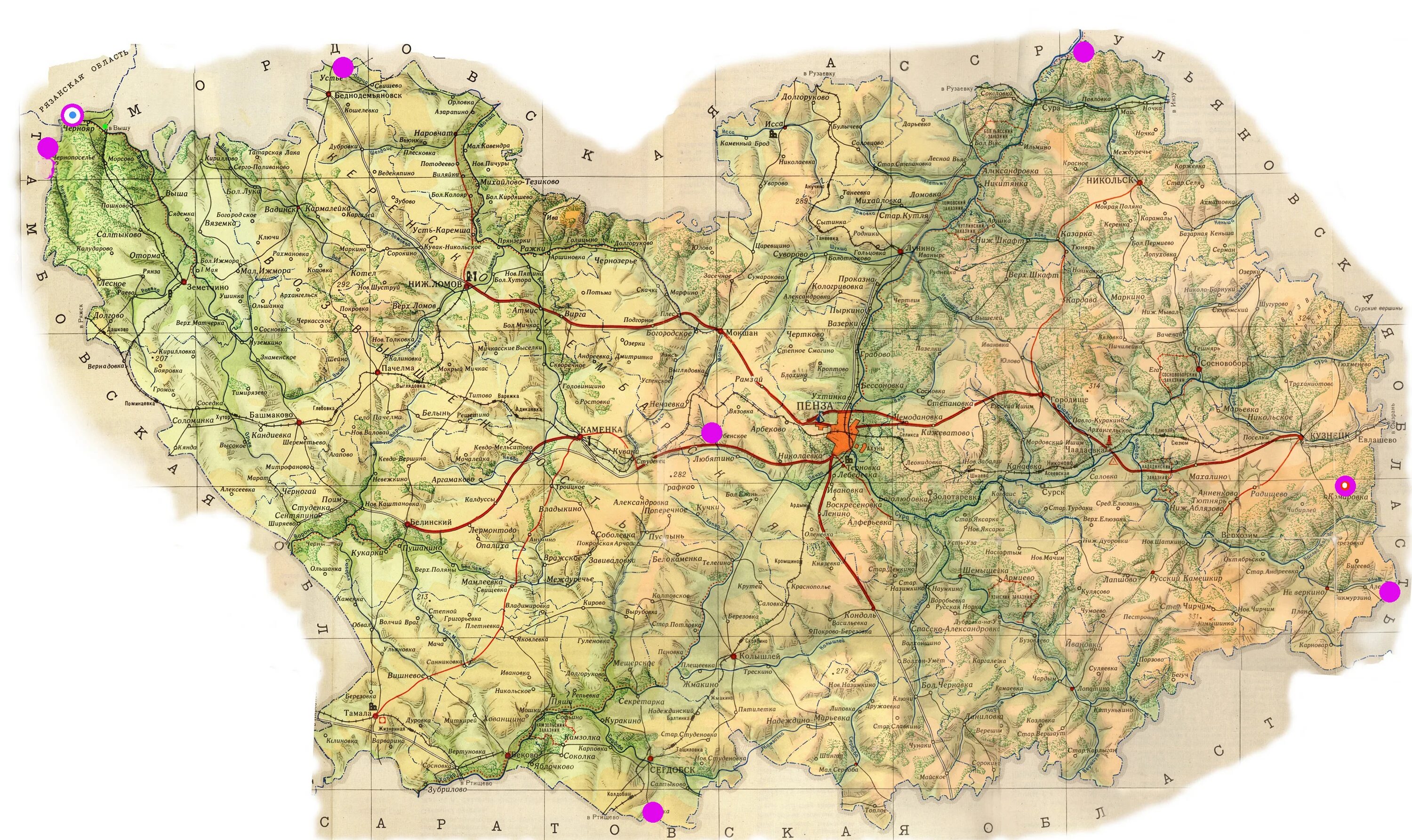 Пензенская область какой край. Карта Пензенской области. Карта Пензенской обл. Карта Пензы и Пензенской области. Топографическая карта Пензенской области подробная.