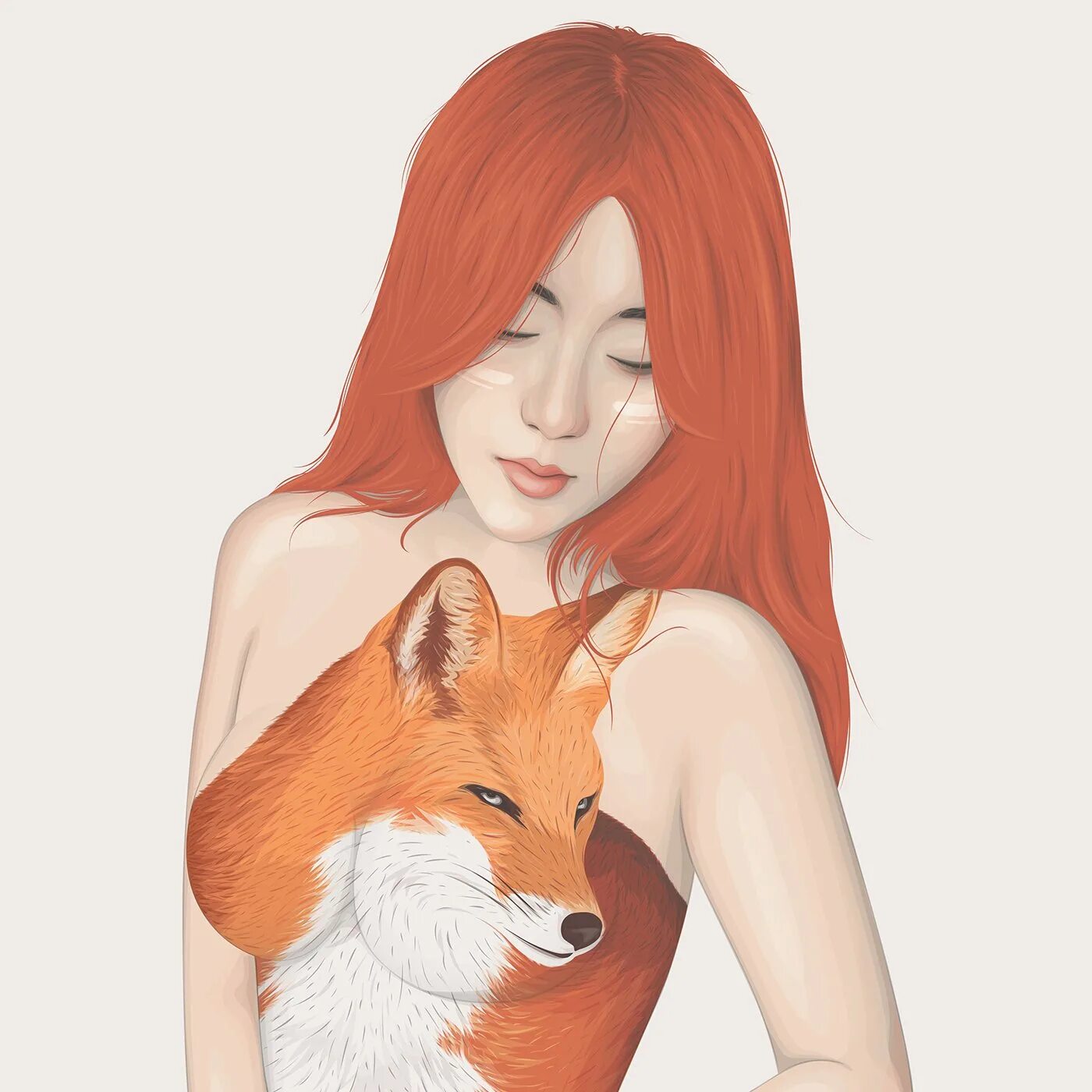 Рыжая fox. Девушка и лиса. Рыжая девушка арт. Девушка лиса арт.