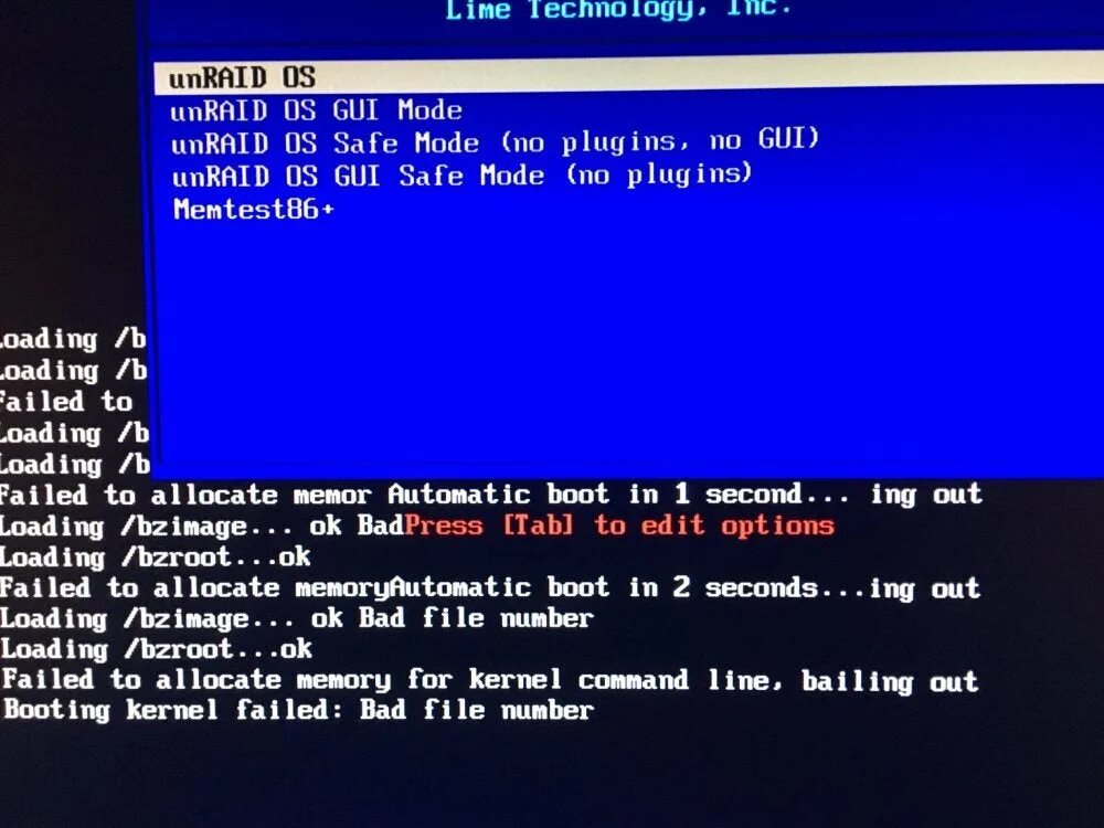 Memory allocation failed. Failed to allocate memory. kernel-boot. memory allocation failure 80004005. failed bad file number boot:.