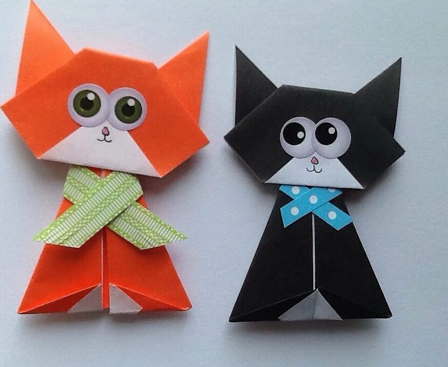 Поделка кошка из бумаги. Оригами для детей. Поделки оригами для детей. Мастер класс оригами для детей. Бумажные кошечки