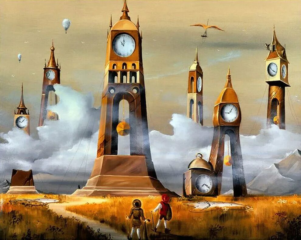 Сюрреализм Николая Зайцева художник. Сказочная башня с часами.