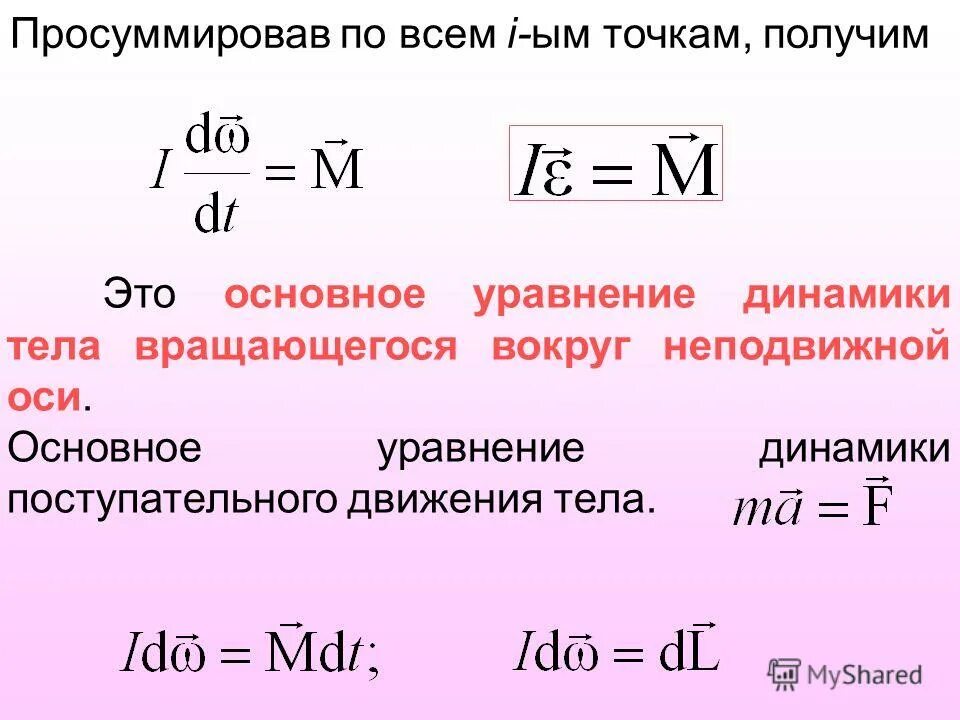 Основной закон динамики вращательного твердого тела. Уравнение движения тела, вращающегося относительно неподвижной оси.. Уравнение динамики вращательного тела. Уравнение динамики вращательного движения. Основное уравнение динамики вращательного движения тела.