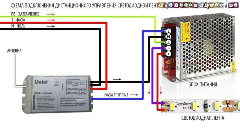 Схема подключения к блоку питания на 12v. Блок питания для светодиодной ленты 12в подключение проводов. Пульт управления светом 1 канальный схема подключения. Схема подключения пульта дистанционного управления световыми.