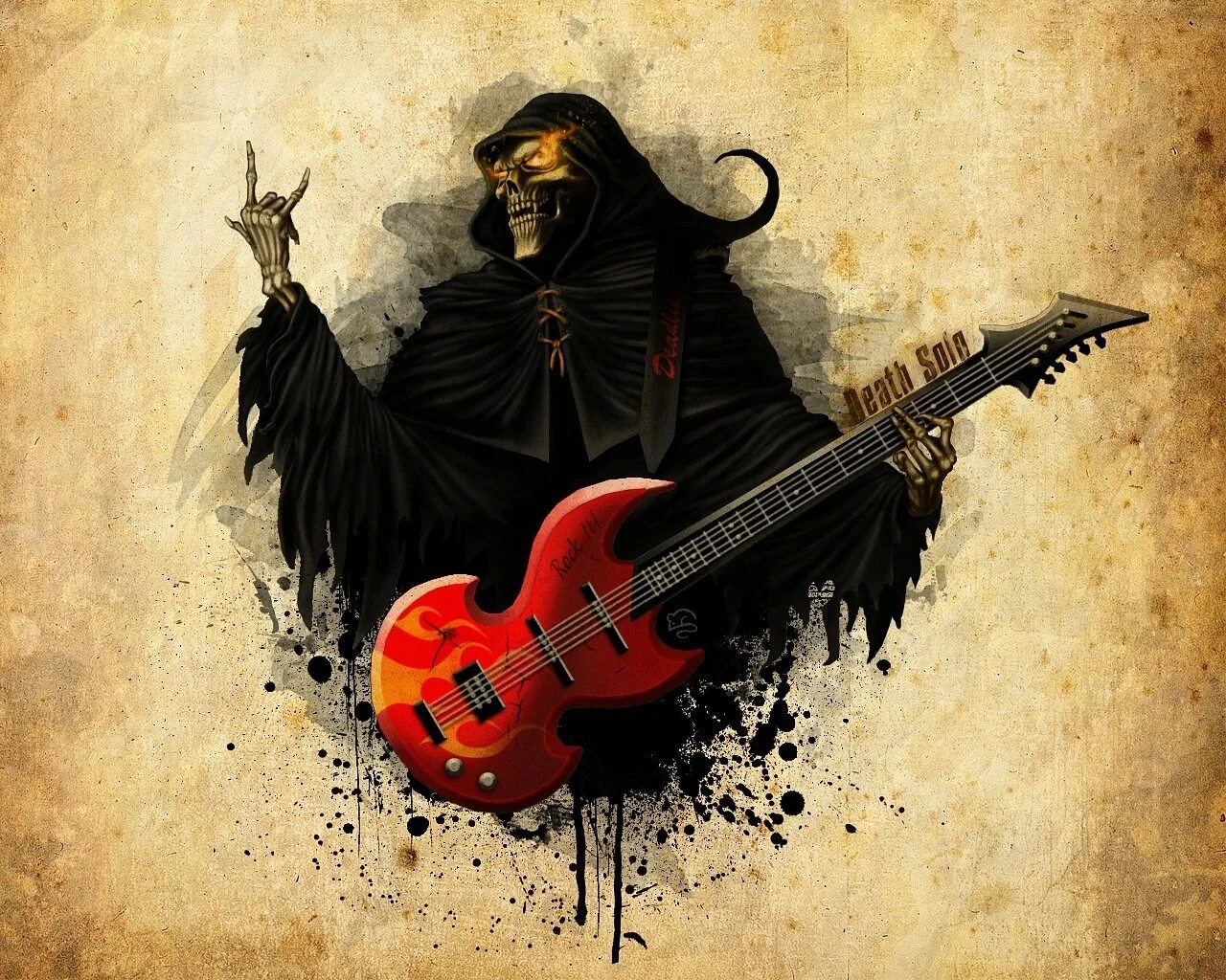Death рок. Смерть с гитарой. рок картинки. демон с гитарой. дьявол с гитарой.