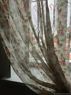 Тюль лен с цветами