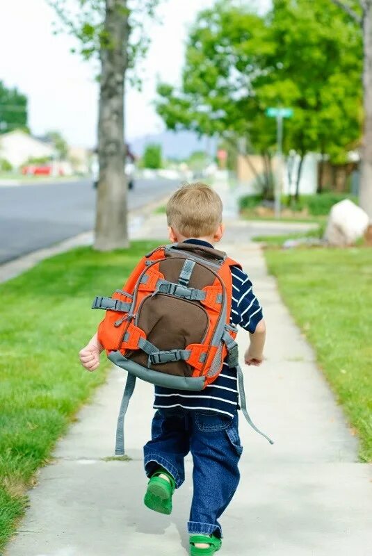 My brother goes to school on foot