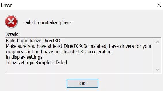 Could not find any compatible direct3d devices