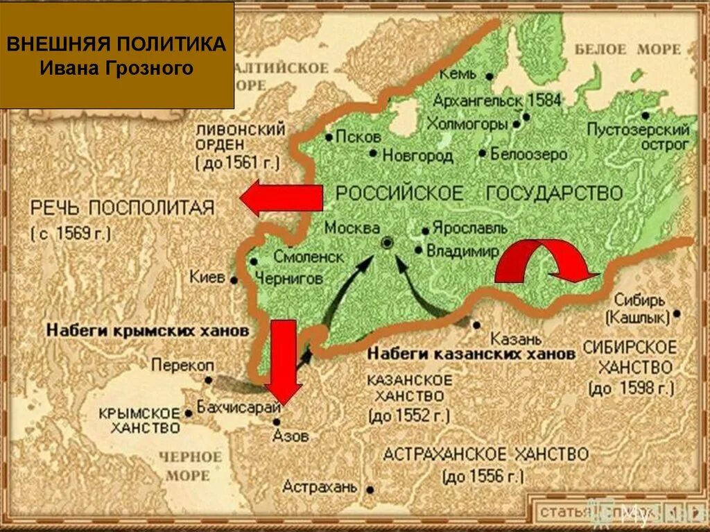 Присоединение новых территорий россии. Карта внешней политики Ивана 4. Внешняя политика Ивана 4 карта. Внешняя политика Ивана IV карта. Внешняя политика Ивана 4 Грозного карта.