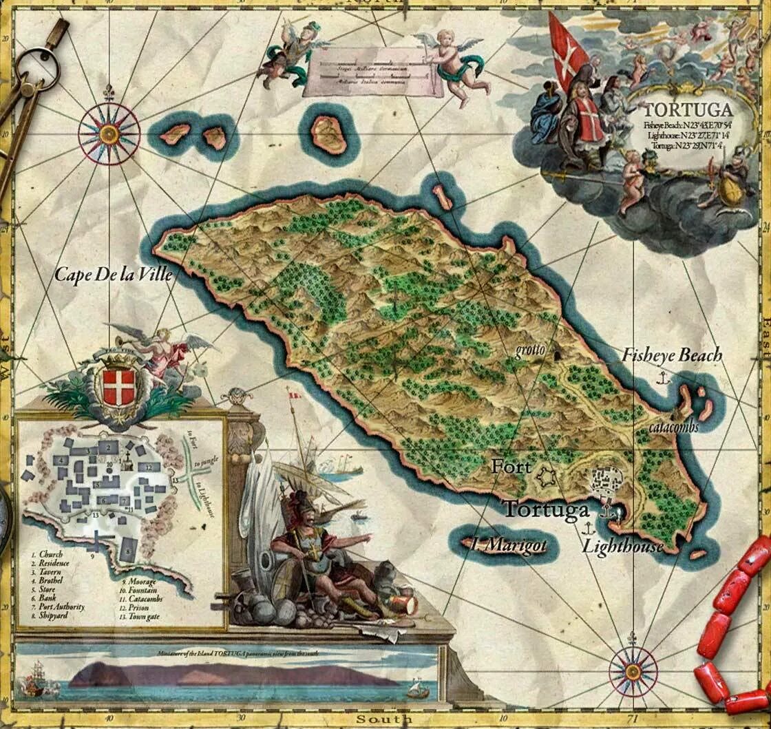 Острова где пираты. Остров Тортуга на карте. Тортуга остров в Карибском море на карте. Тортуга на карте пираты Карибского моря. Корсары Эспаньола карта.