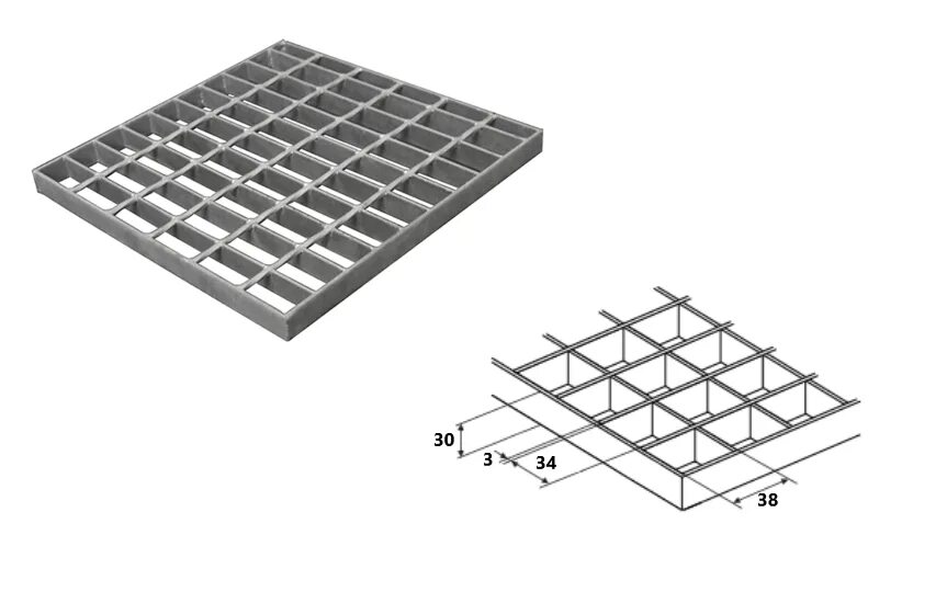 Решетчатый настил SP 34х38/30x3 s5 ZN Тип а. Настил решетчатый р34х38/30х3 s2 ZN Тип а. Решетчатый настил SP 34х38/30х3 Тип а. Решетчатый настил р33*11/30*2 ZN 1000*1000 мм. 38 x 8 x 3