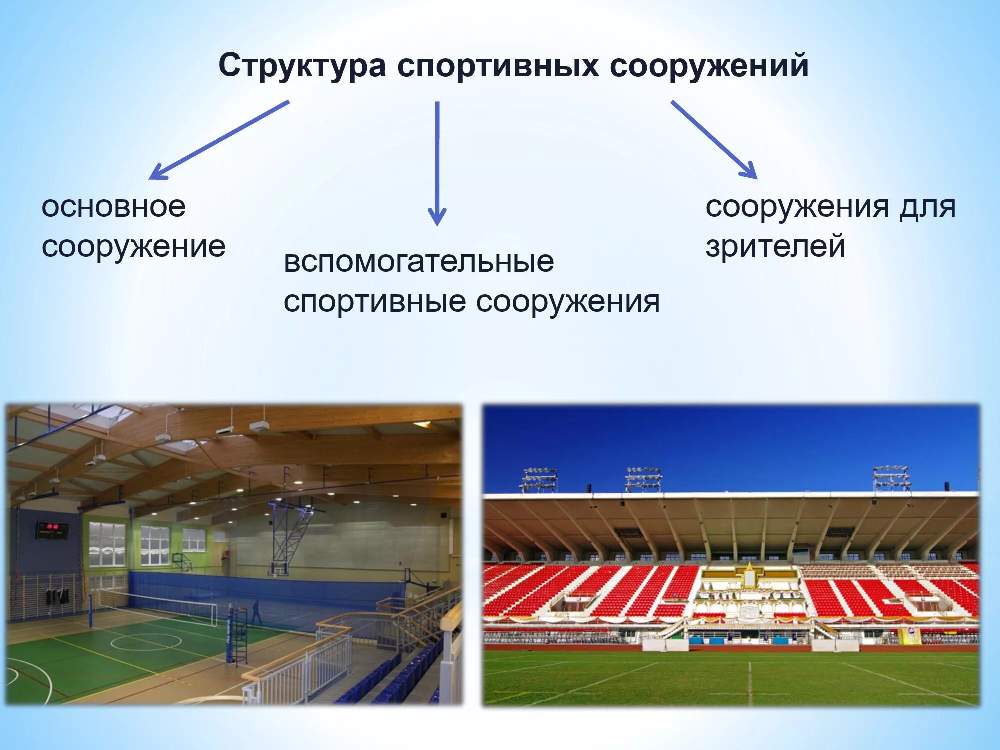 Структура спортивного сооружения. Физкультурно-спортивные сооружения. Классификация спортивных сооружений. Основные и вспомогательные спортивные сооружения. Спортивно технические организации