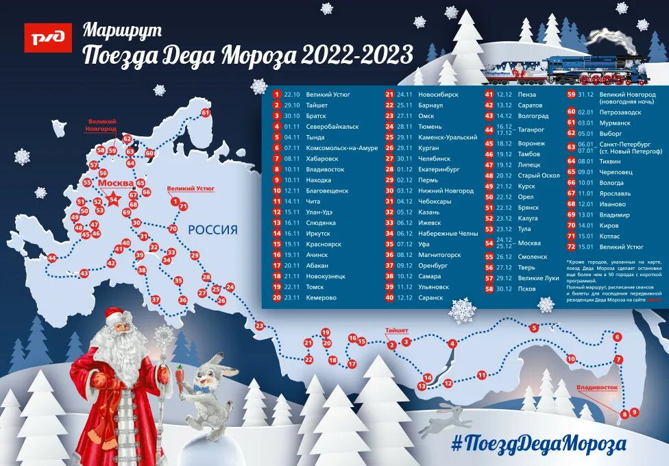 6 января 2023 г. Поезд Деда Мороза 2022 Оренбург. Поезд Деда Мороза 2022 Саратов. Сызрань поезд Деда Мороза 2022. Маршрут поезда Деда Мороза 2022 из Великого Устюга.