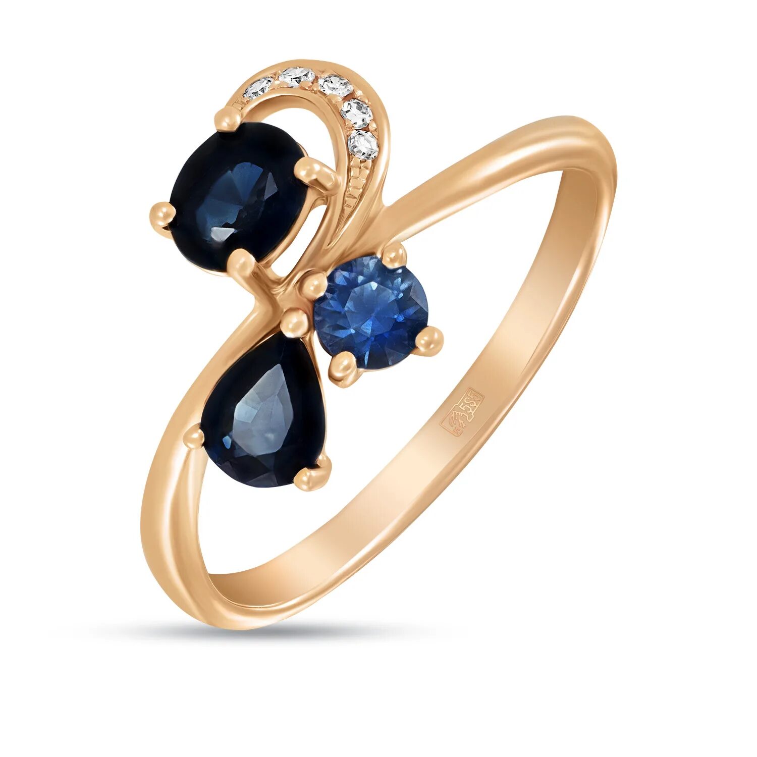 Золотое кольцо. Золотое кольцо с сапфиром. Золотое кольцо с 21 бриллиантом. Золотое кольцо с васильковым сапфиром.