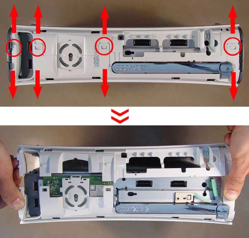 Как открыть хбокс. Xbox 360 s разобранный. Разобранный Икс бокс 360. Xbox 360 fat задняя панель. Xbox 360 Slim защелки.