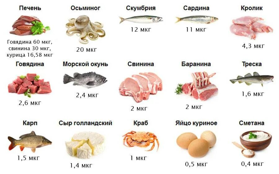 В каких продуктах находится витамин б 12. Продукты богатые витамином в12 таблица. Витамин б12 продукты. Витамин в12 продукты богатые витамином в12. Продукты питания богатые витамином в12 таблица.