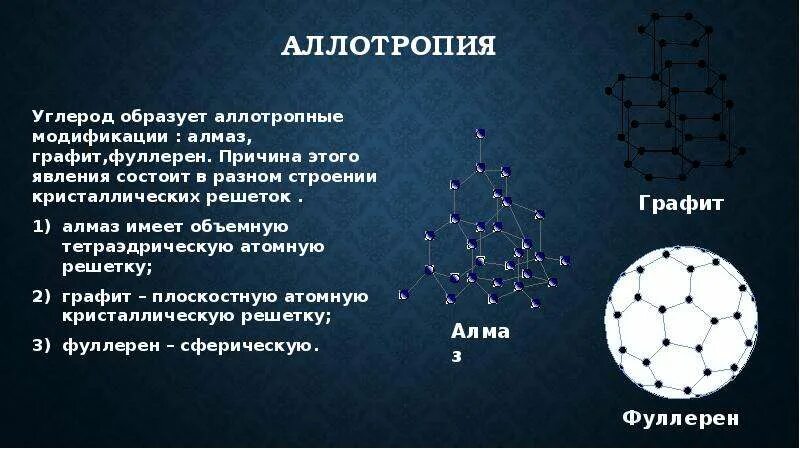 Углерод относится к группе. Углерод аллотропные модификации и соединения. Аллотропия углерода Алмаз и графит 9 класс. Кристаллическая решетка Алмаз графит карбин фуллерен. Аллотропия углерода формулы.