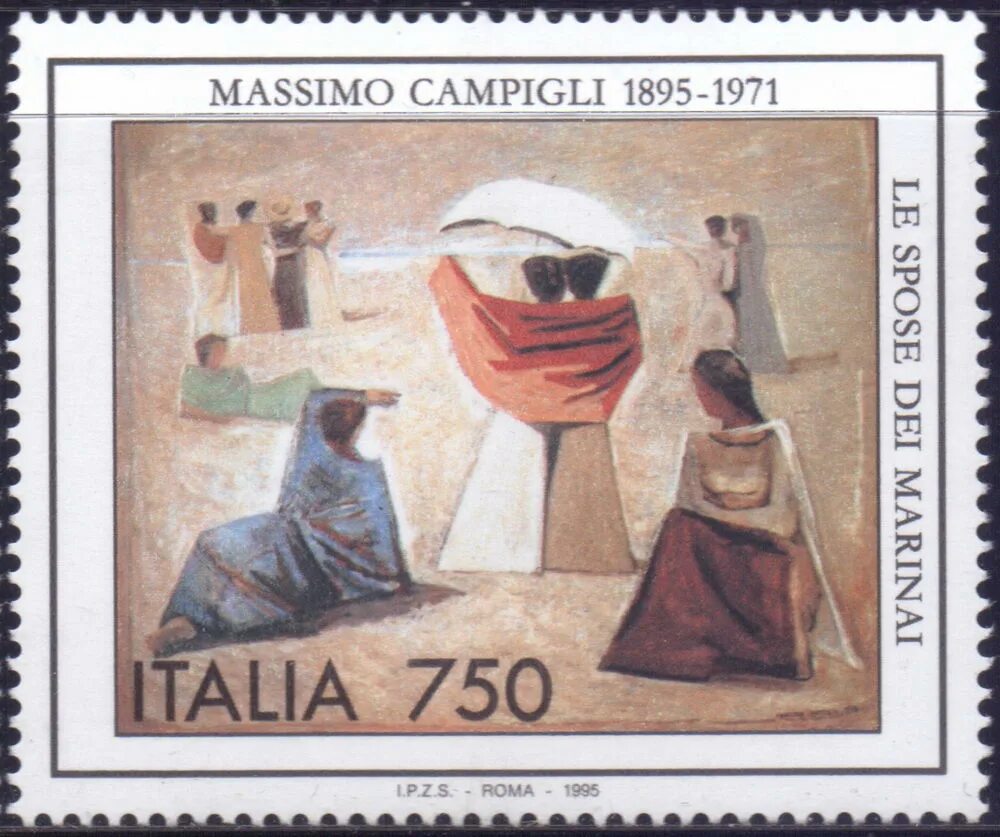 Художник massimo Campigli. Италия 1995. Массимо Кампильи. Почтовые марки 1995 года