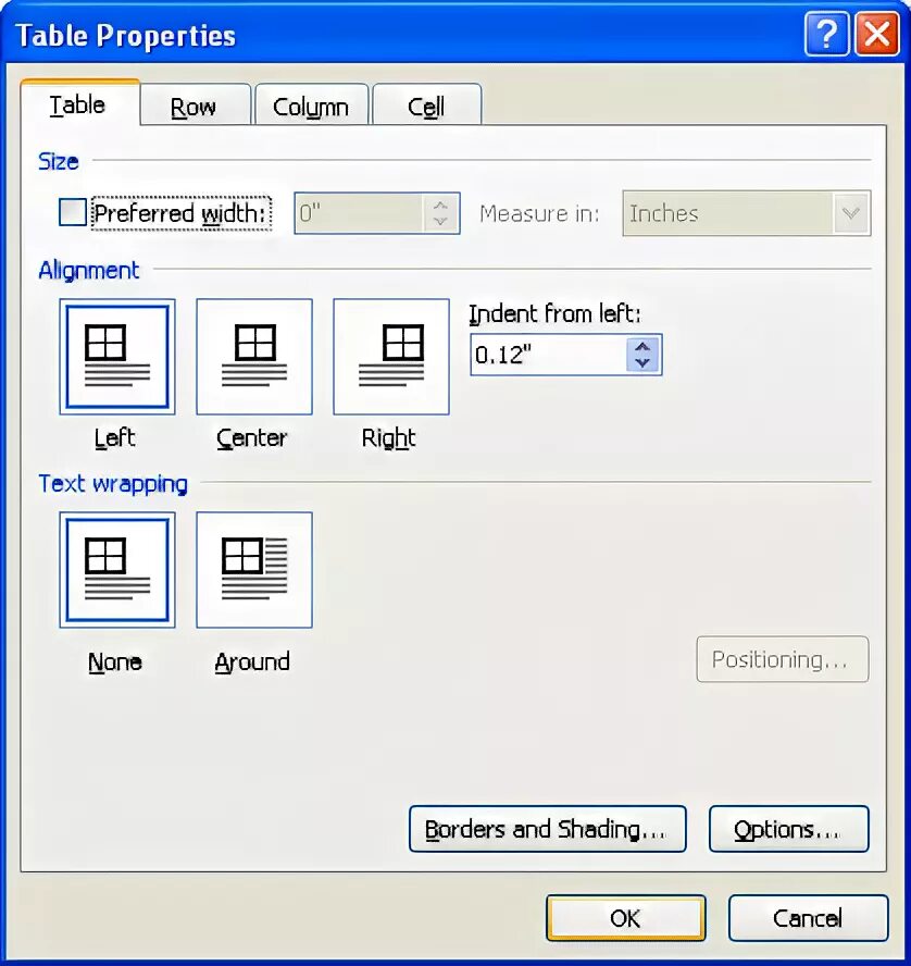 Table properties