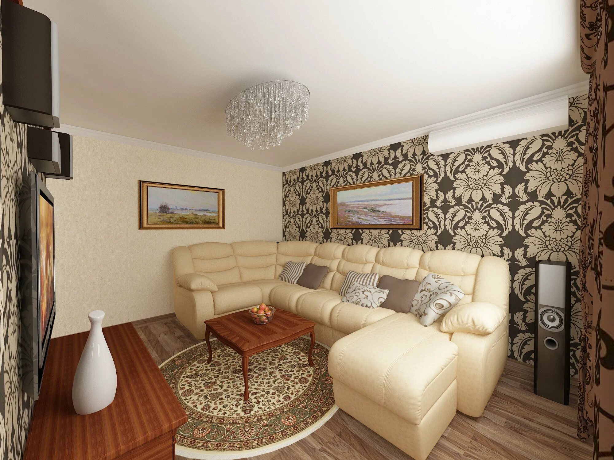 Современная отделка зала. Обои квадратный метр. Прямоугольная гостиная в современном стиле. Обои квадратный метр. Обои в интерьере гостиной.