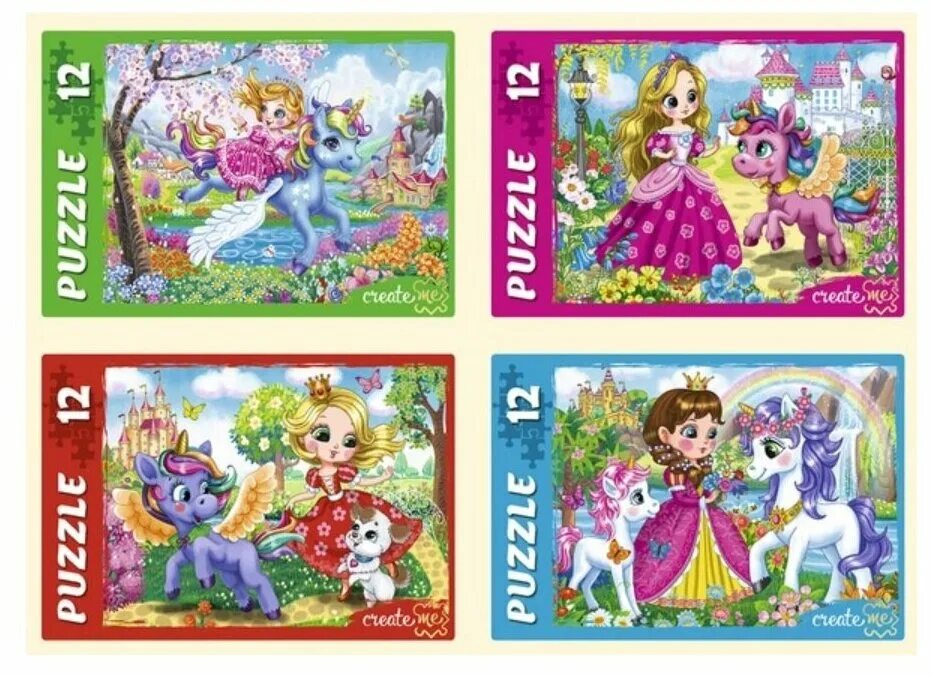 Пазл 12. Детские пазлы. П12-5640) кратно 32. Пазлы детские большие  12 штук. Пазлы рыжий кот чудесные единороги.