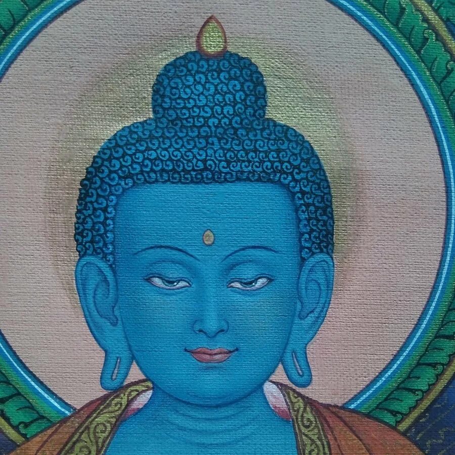 Будда тибетская тханка. Будда медицины тханка. Будда Бхайшаджьягуру. : Будда Бхайшаджьягуру – Будда медицины (исцеления).