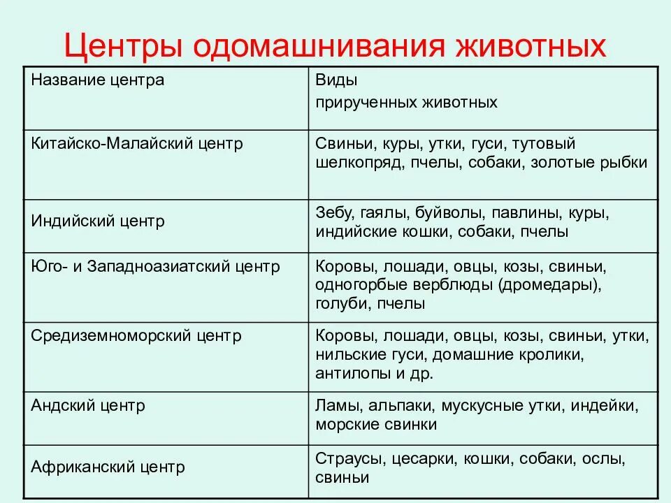 Центры происхождения одомашненных животных таблица. Основные центры одомашнивания животных. Схема центры происхождения животных. Центры происхождения домашних животных таблица по Вавилову. Когда начался процесс одомашнивания растений