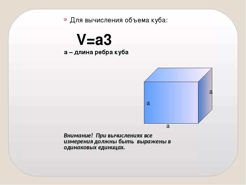 Пусть а длина ребра куба v. Формула объема Куба задачи. Формула вычисления объёма Куба с ребром. Объем Куба 5 класс. Объем Куба формула 5.